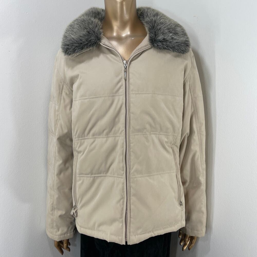 Esprit Winter Coat Detachable Faux Fur Collar Full Zip Long Sleeve Jacket Sz L